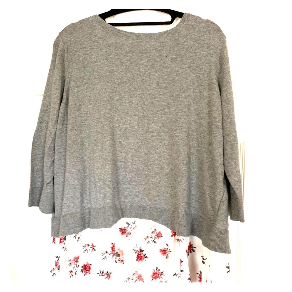 Grey LOFT sweater with floral hem